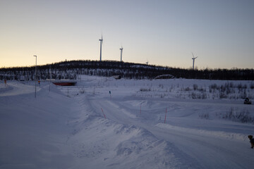 Fototapeta premium Winter wonderland in Swedish Lapland. Winter landscape from Kiruna, Luossuvaara area.