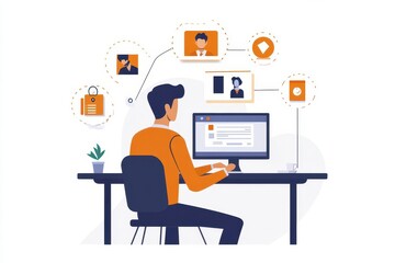 rpa technology integration illustrated with a businessman engaging with virtual icons showcasing innovation and efficiency in business processes amidst a techsavvy environment