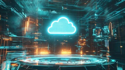 Innovative cloud gaming technology displayed in a futuristic digital environment with neon lights