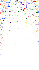 Rainbow colored scattered hearts. LGBT valentine