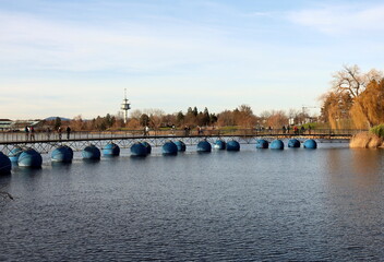 Fototapeta premium Schwimmende Brücke im Freiburger Seepark