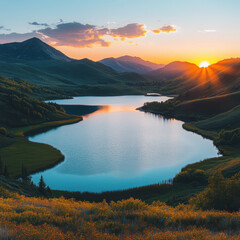 A beautiful lake with mountains in the background