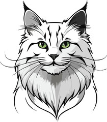 Siberian cat line vector illustration white background