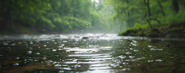 Fototapeta premium raindrops quiet river greenery
