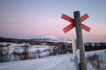 Winter wonderland in Swedish Lapland. Winter landscape from Kiruna, Luossuvaara area.