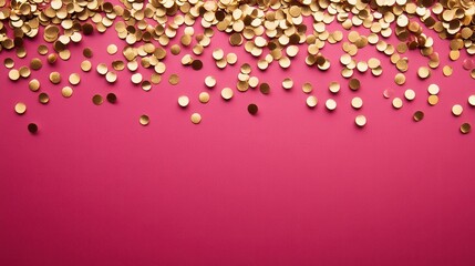 Fototapeta premium A vibrant pink background adorned with scattered golden confetti, creating a festive and celebratory atmosphere.