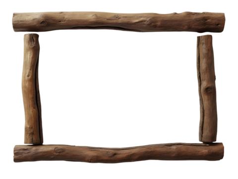 Rustic wooden frame isolated on transparent background. Rustic wooden frame cut out