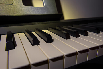 A digital piano keyboard close-up