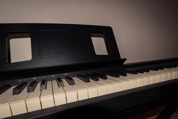 A digital piano keyboard close-up