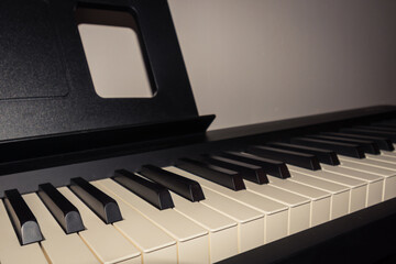 A digital piano keyboard close-up