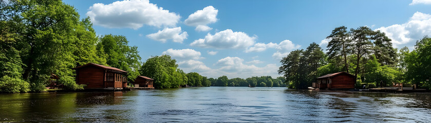 Fototapeta premium Lakefront Cabins Summer Landscape Photo