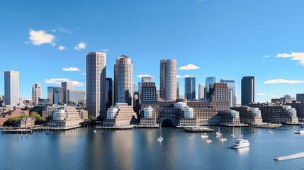 Naklejka premium Majestic Boston Waterfront Skyline on Sunny Day