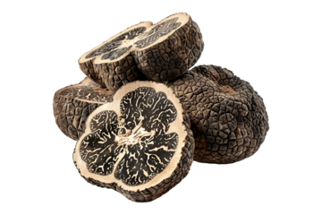 Fresh summer truffles isolated on white transparent background, great for culinary and gourmet themes.