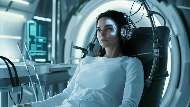 Advanced neural interface testing in futuristic lab
