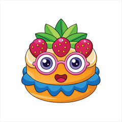  Whimsical Cake with Glasses and Berries Cartoon Vector Design