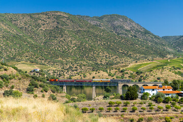 Naklejka premium Railway Bridge (Ponte Ferroviaria de Murca), Vila Nova de Foz Coa, Douro UNESCO site, Portugal