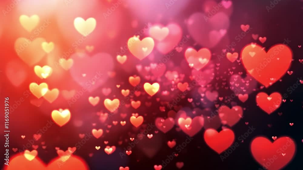 Poster Vibrant red and pink hearts float across a soft background, creating a joyful and enchanting ambiance that evokes love and affection perfect for Valentine's Day festivities.
