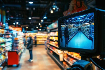 Surveillance technology against shoplifting in a supermarket.