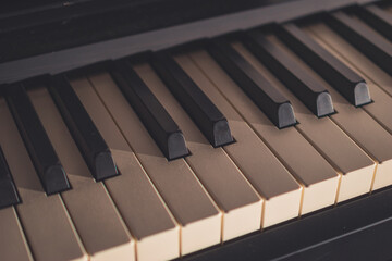 A digital piano keyboard close-up