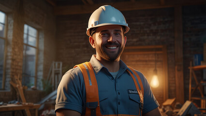 construction worker in protective helmet