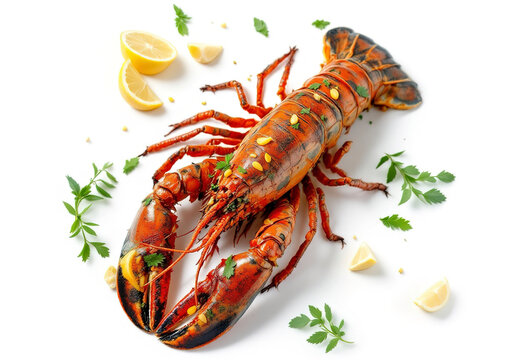 Top view a boiled spiny lobster with campot pepper isolated on white background