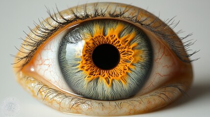 Close-up of a human eye with unique orange and grey iris.