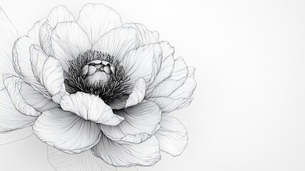 Fototapeta premium Delicate Line Art Drawing of a Blooming Peony Flower