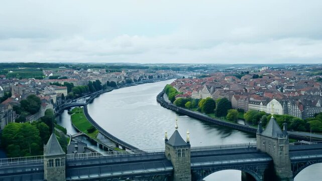 Aerial Views of Northern Ireland's City of Derry: Scenic City Landscape Above the River Foyle