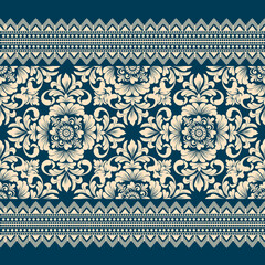 Seamless damask pattern with a classic floral design.African embroidery patterns, paisley, boho, floral ikat, ethnic floral designs, ikat sari, ikat patterns and ethnic patterns.