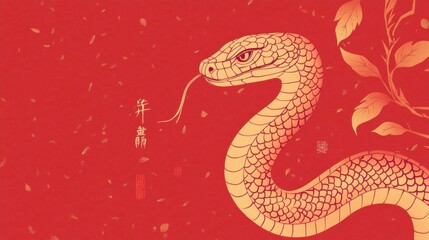 Fototapeta premium Minimalist Red and Gold Snake Illustration