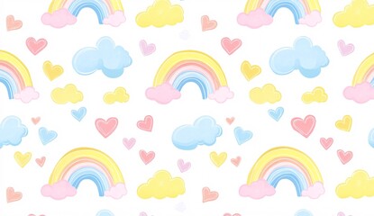 Cute rainbow on pattern background