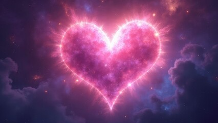 Celestial Heart, A Cosmic Love Radiates Through Starry Nebulas and Dusty Clouds, Illuminated by a Brilliant Pink Glow,