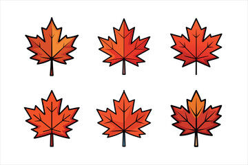 Cartoon Maple Leaves for Autumn Design on a white background