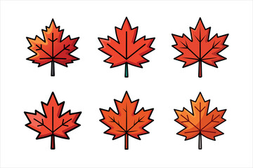 Cartoon Maple Leaves for Autumn Design on a white background