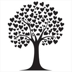 Valentin day Vector  tree silhouette isolated on white