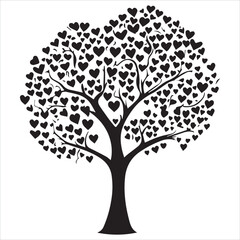 Valentin day Vector  tree silhouette isolated on white