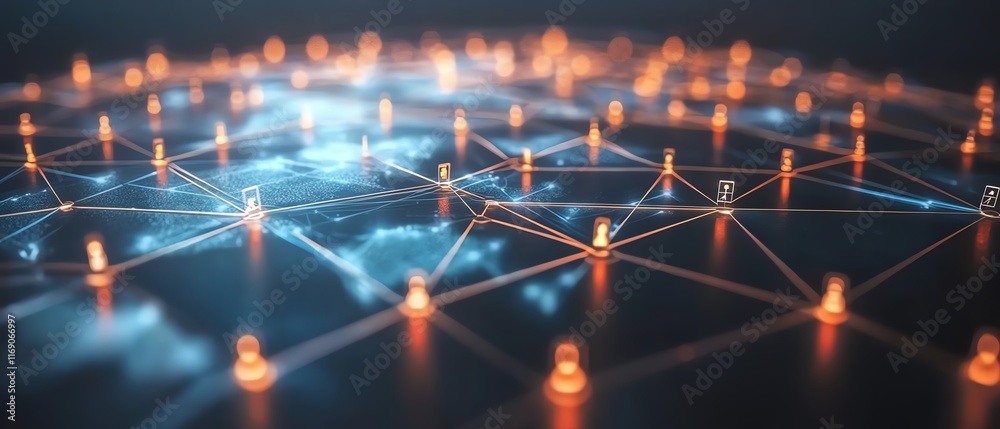 Poster a digital business network concept with abstract lines and nodes connecting the globe