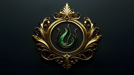 Ornate Golden Frame Enclosing Green Sparkly Flame