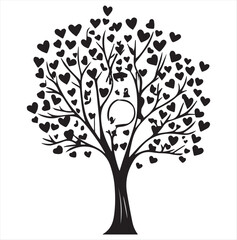 Valentin day Vector  tree silhouette isolated on white