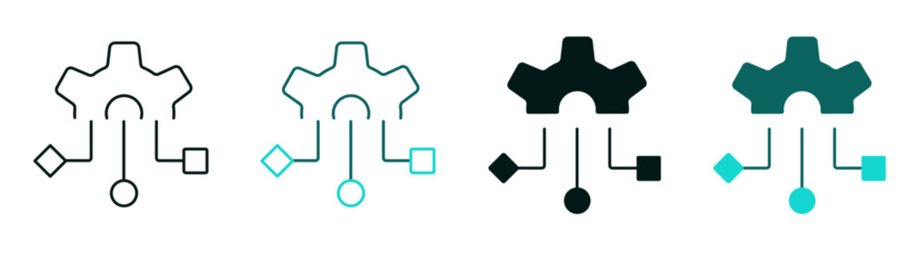 Algorithm icon. Gear with algorithms. Technology, AI, machine learning, data, automation or blockchain concept. Cogwheel logo. Modern style illustration. Symbol for web or app. Editable vector stroke.