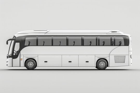 White bus with black windows and a gray background. AI generative. .