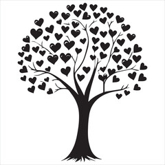 Valentin day Vector  tree silhouette isolated on white