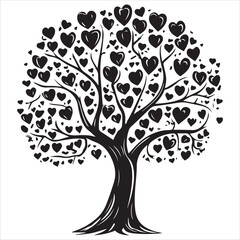 Obraz premium Valentin day Vector tree silhouette isolated on white