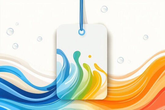 Promotional tag with abstract wave patterns creative design digital art colorful environment top view branding concept