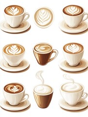 Obraz premium Latte art with coffee cups png cut out element set