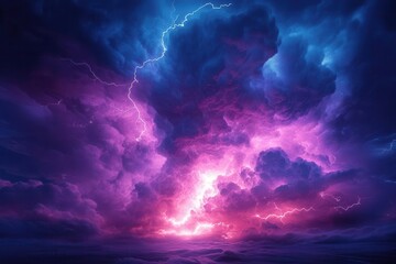 Obraz premium intense stormy sky illuminated by bright lightning strikes showcasing the raw power of nature in a dramatic electrifying scene filled with swirling clouds and dark shadows