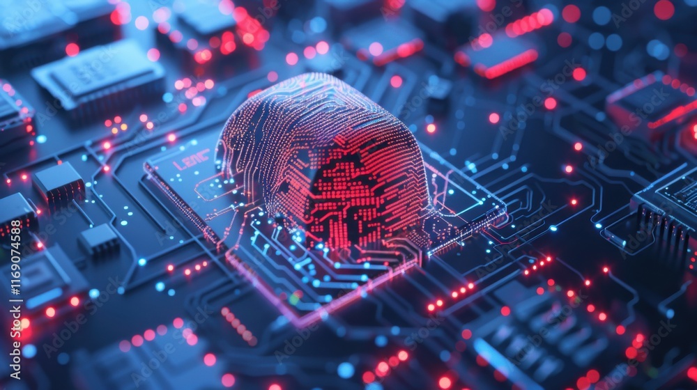 Poster illustration of a machine learning process featuring artificial intelligence, deep data mining, and 