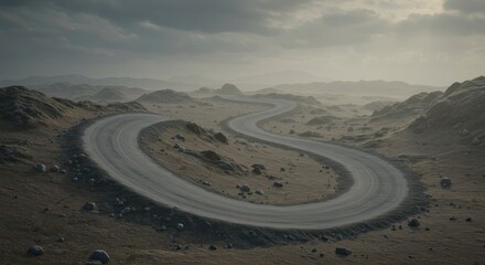 Fototapeta premium Winding Desert Road Through Rocky Hills