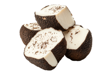 Fresh Bianchetto truffles isolated on white transparent background, great for culinary and gourmet themes.