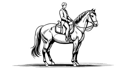 Fototapeta premium Elegant Horse with Rider: Black and White Illustration
